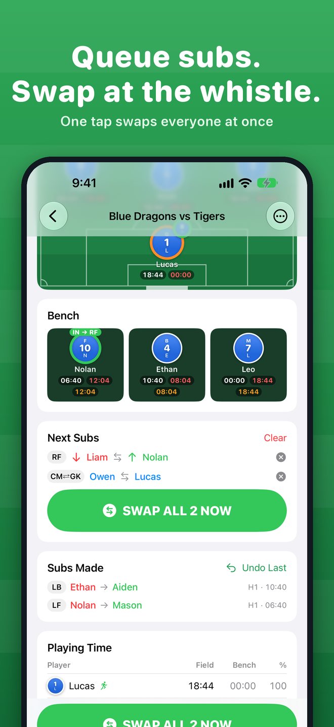 Bench players and queued substitutions