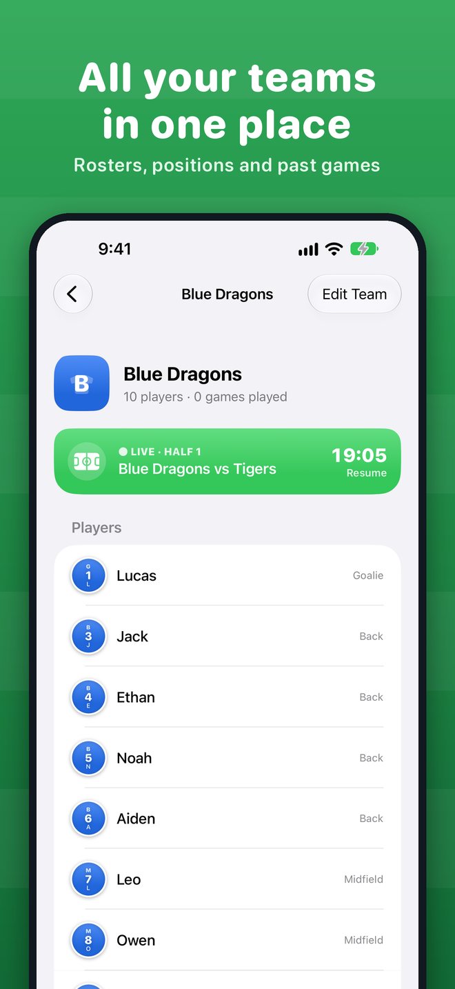 A team's roster and new game button