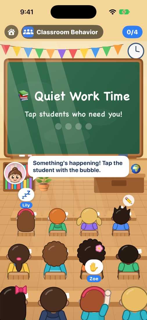Quiet work time with students raising their hands