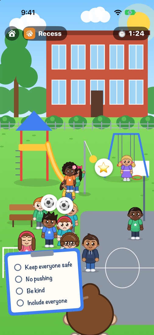 Recess on the playground with the rules clipboard